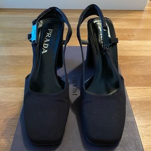VINTAGE PRADA block heel sling backs
